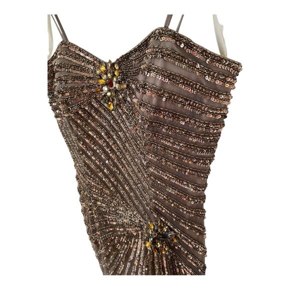 JOVANI art deco beaded bronze gown with train - Picture 2 of 9